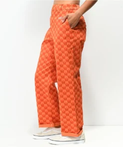 Petals And Peacocks Butterfly Checkered Orange Work Pants -Swimwear Store Petals and Peacocks Butterfly Checkered Orange Work Pants 349382 alt1 US