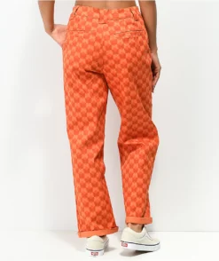 Petals And Peacocks Butterfly Checkered Orange Work Pants -Swimwear Store Petals and Peacocks Butterfly Checkered Orange Work Pants 349382 back US