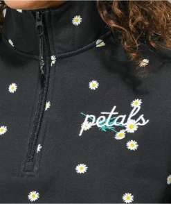 Petals By Petals And Peacocks Daisy Garden Black Quarter Zip Sweatshirt -Swimwear Store Petals by Petals and Peacocks Daisy Garden Black Quarter Zip Sweatshirt 348007 alt2 US