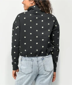 Swimwear Store -Swimwear Store Petals by Petals and Peacocks Daisy Garden Black Quarter Zip Sweatshirt 348007 back US