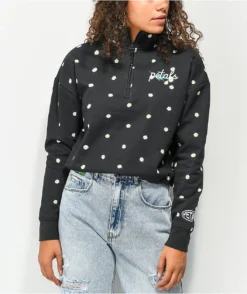 Swimwear Store 32 Petals By Petals And Peacocks Daisy Garden Black Quarter Zip Sweatshirt