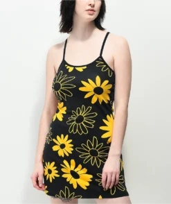 Petals By Petals And Peacocks Floral Field Black Tank Top Dress
