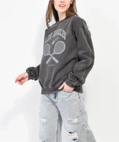 Philcos LA Tennis Black Wash Crewneck Sweatshirt -Swimwear Store Philcos LA Tennis Black Wash Crewneck Sweatshirt 370131 alt1 US