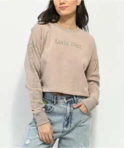 Santa Cruz Gateway Strip Mauve Crop Crewneck Sweatshirt