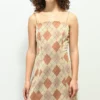 Spicychix Tan & Brown Argyle Plaid Mini Dress