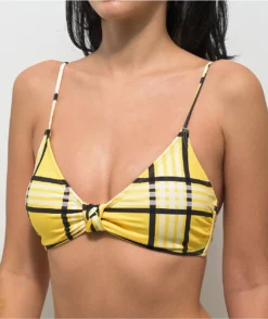 Trillium Cher Yellow & Black Plaid Triangle Bikini Top -Swimwear Store Trillium Cher Yellow Black Plaid Triangle Bikini Top 353119 alt1 US