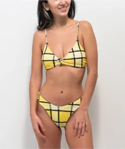 Trillium Cher Yellow & Black Plaid Triangle Bikini Top -Swimwear Store Trillium Cher Yellow Black Plaid Triangle Bikini Top 353119 alt4 US
