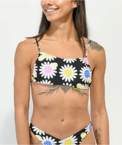 Trillium Lizzie Daisy Black Bandeau Bikini Top