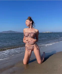 Trillium Zoey Brown Square Scrunch Bandeau Bikini Top -Swimwear Store Trillium Zoey Brown Square Scrunch Bandeau Bikini Top 353115 alt3