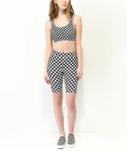 Vans Flying V Black & White Checkered Sports Bra -Swimwear Store Vans Flying V Black White Checkered Sports Bra 352365 alt2 US