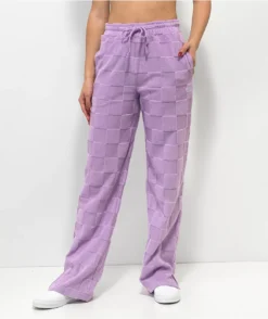 Vans Teri Lavender Checkered Terry Cloth Pants -Swimwear Store Vans Teri Lavender Checkered Terry Cloth Pants 353277 front US
