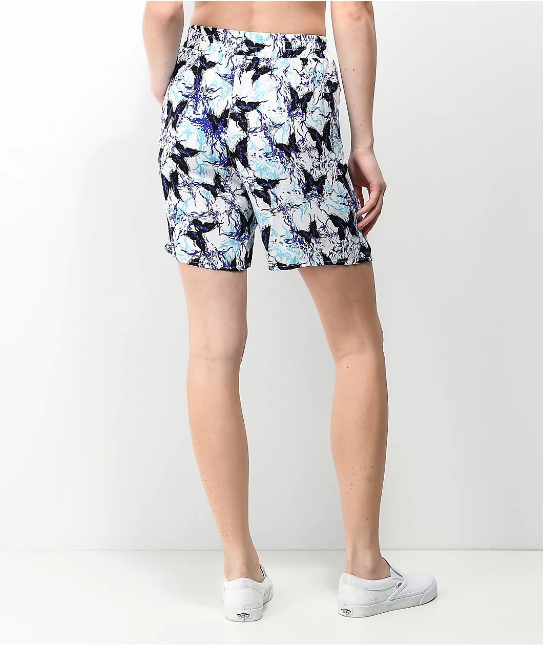 Vitriol Jazz Butterfly Print White & Purple Elastic Waist Shorts 2 Vitriol Jazz Butterfly Print White & Purple Elastic Waist Shorts - Image 2