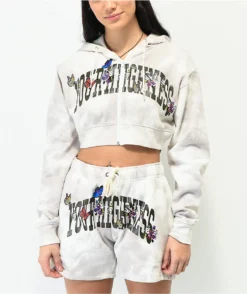 Your Highness Woodlands White & Grey Crop Zip Hoodie